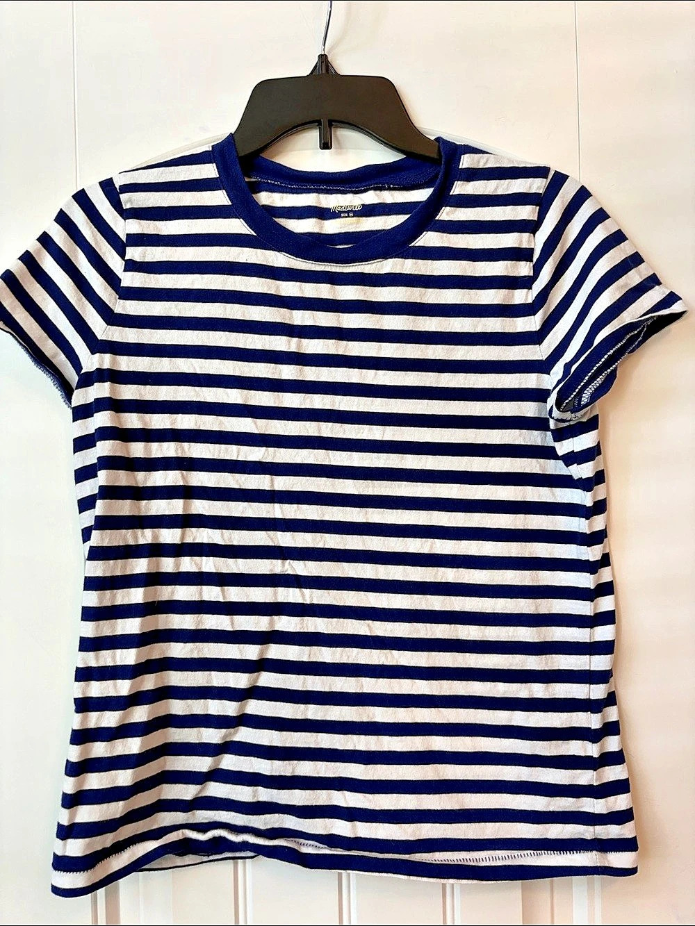 Madewell The Perfect Crewneck Tee in Allday Jersey Striped in Blue & White